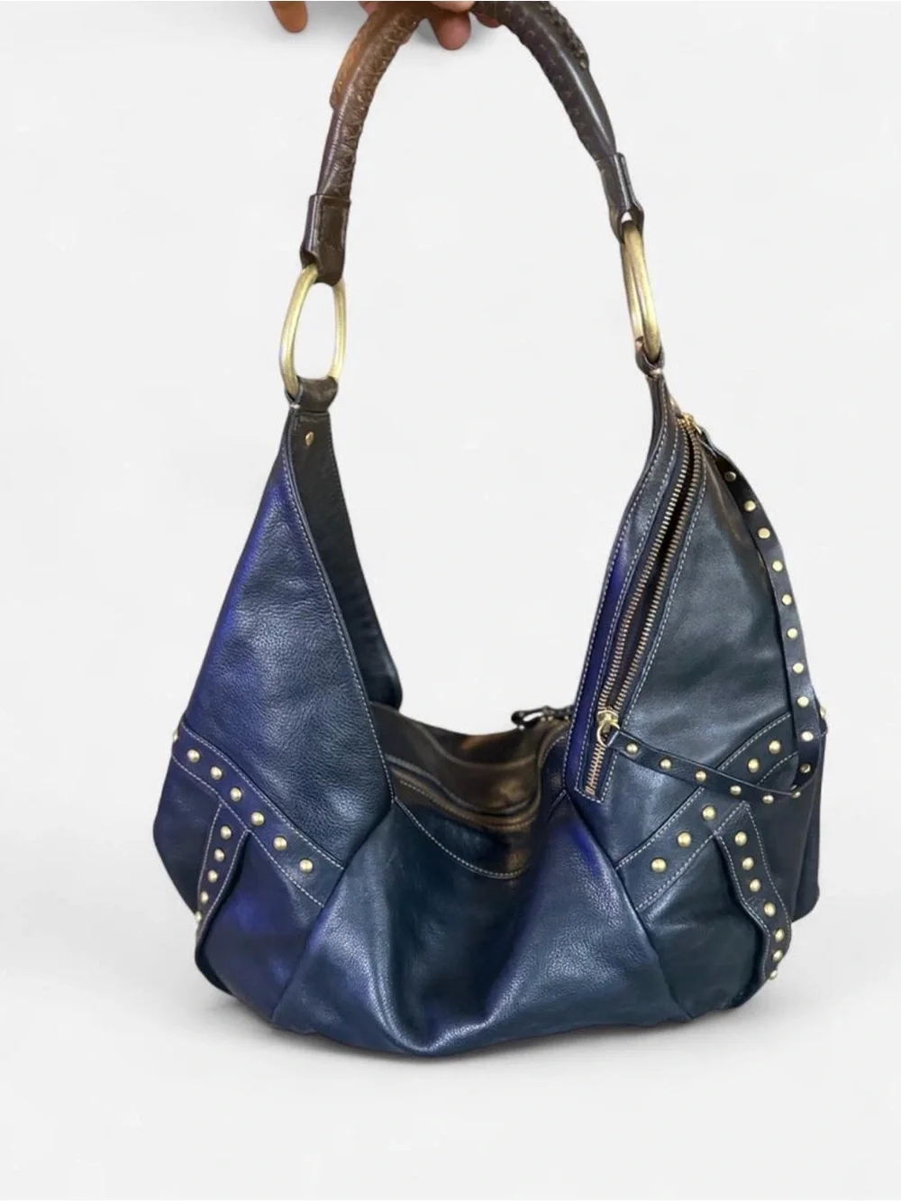 Kenneth Cole Navy Studded Leather Hobo